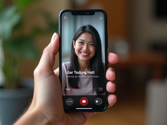 Aplikasi Ular Tedung Hati menunjukkan profil pengguna dengan klip video 15 saat.