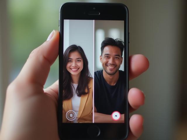 Antaramuka panggilan video aplikasi Ular Tedung Hati dengan dua orang sedang berinteraksi melalui skrin.